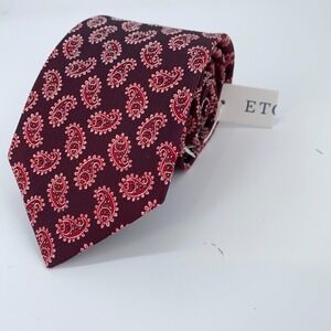Eton Tie Mens One Size Red Paisley Silk Luxury Classic Necktie England Made